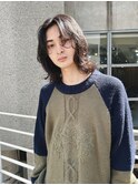 =メンズボブ/フェザーパーマ/MEN’S HAIR/ブルーブラック