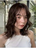 +小顔ミディアムパーマミディアム/デジタルパーマボブパーマ前髪