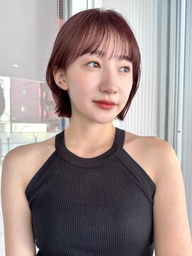 ガーデンヨコハマエスト(GARDEN YOKOHAMA est) 切りっぱなしボブ ワイドバング ブリーチなし ピンクブラウン