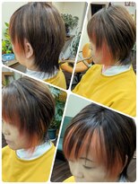 クリア 美容室&nbsp;オレンジバングカラー×ウルフショート