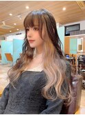 ロングレイヤーカット韓国ヘアワンホンヘアインナーカラー