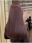 ブリーチなしダブルカラー赤髪ワインレッドボルドー秋カラー