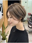 くびれショートボブ40代50代グレイカラー白髪染め白髪ぼかし