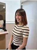 ミディアム前下がりボブ天使の羽バンググレージュ/四条大宮/烏丸