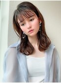 韓国ヘア/マロンベージュ/シースルーバング/くびれミディ