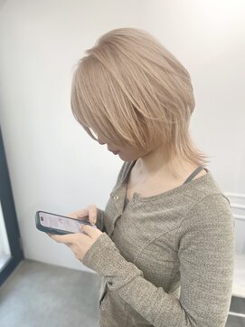 ユウル 横浜(juhl.) シャギーウルフブリーチダブルカラーモカブラウンミルクブラウン