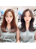 2wayバング 韓国前髪 シースルー ミディアム くびれヘア