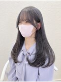 小顔バングざくざくレイヤーロンググレーベージュ