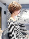ウェーブミディアム似合わせカットメルティカラーショート/柏柏