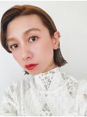 30代40代50代/小顔ミディアム外ハネボブアッシュ/アースカラー