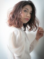 カバーヘア ブリス 戸田公園西口店(COVER HAIR bliss)&nbsp;ミルクティーピンク波巻きかきあげボブパーマw戸田公園20代30代