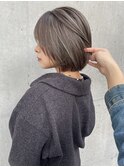 ミニボブグレージュベージュナチュラルハイライト顔まわりカット