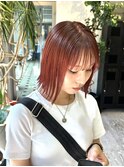 オレンジブラウンオレンジベージュレッドオレンジ暖色カラー前髪