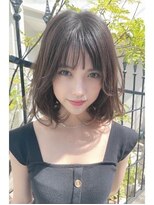 リークフー(Ree cu fuu)&nbsp;小顔レイヤーボブ/グレージュ/ブリーチなしカラーで夏涼しげに