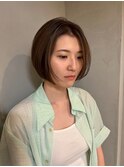 ベージュ丸みボブ