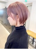 ピンクショート_スリークボブ厚めバングローライト_ba283921