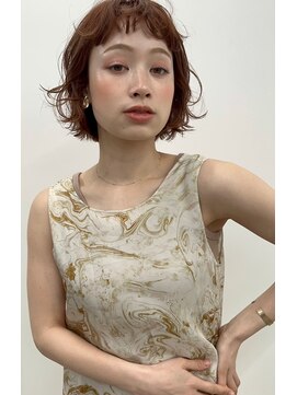 ユニ(uni) ミニボブ/ボブパーマ/前髪パーマ/オレンジブラウン/２０代