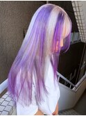 ロングウルフカットケアブリーチダブルカラー羽エクステカチモリ