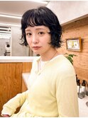 ショート ボブ パーマ ウルフ 黒髪