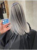 バレイヤージュ、ハイライト、レイヤーロング、グレーベージュ