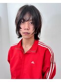 メンズ黒髪ボブウルフ顔まわりシャギーレイヤー
