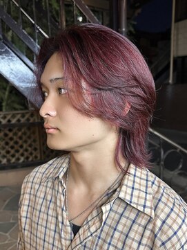 ラレイ ハラジュク(Lalei harajuku) 【白石】ブリーチなし赤髪メンズヘア暖色センターパート原宿