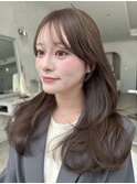  シースルーバンク／韓国風巻き／くびれ巻き／アッシュブラウン