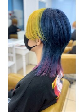 グラスペディア(graspedia) デザインカラー/ウルフカット/ハイトーン/派手髪/個性的/青紫/黄