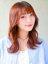 ガリカ 横浜(Gallica) ゆる巻きセミロング×シースルーバング×暖色系オレンジブラウン