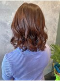 オレンジブラウン/ミディアム/くびれロングボブ
