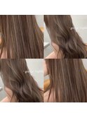 美髪エアリーロングピンクブラウン切りっぱなしボブハイライト