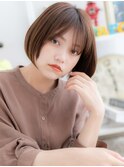 【macaron】マロンベージュ×綺麗めシンプルぶつ切りボブ