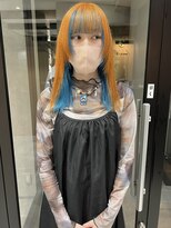 ラミエバイメルト 下北沢(lamie by melt)&nbsp;デザインカラーオレンジブルー顔周りレイヤー切りっぱなし前髪