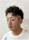 メンズハイライトツイストパーマアップバング