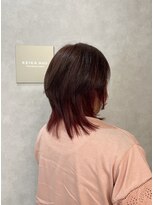 ケイカヘア(KEIKA Hair)&nbsp;ブリーチなしピンクレッドのインナーカラーソフトウルフヘア