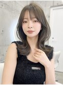 韓国くびれヘア/簡単ヘア外ハネミディアム＊オリーブグレージュ