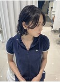 黒髪ボブパーマレイヤーカットスパイラルパーマ