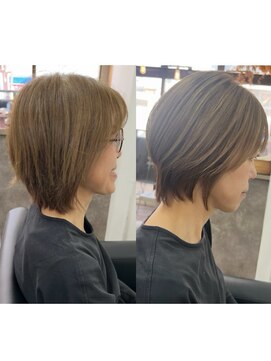 ゲイン(Gain) ショートカット白髪ぼかしダブルカラーハイライトレイヤーカット