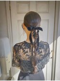 編み下ろし ヘアアレンジ お呼ばれヘア ベロアリボン