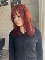 ムード(mood)&nbsp;オレンジカラー/ミディアムレイヤー/ブリーチなしダブルカラー