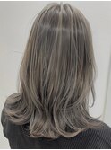 デザインカラーレイヤーカットウェットヘアオリーブベージュ白髪