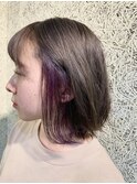 インナーカラー×パープル×ボブ×グレー