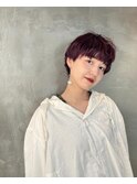 大人かわいいショート×レッドカラー×ローライト