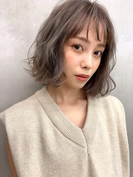 ライフ 住道店(Lyfe) 毛先カールセミディ_くすみベージュミルクティーカラー_住4