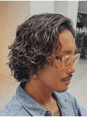 サーフカール大人プードルパーマメンズミディアムパーマ波巻き