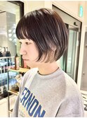 丸みショート/顔周りカット/イヤリングカラー/髪質改善