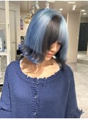 12390ニュアンスブリーチデザインカラー韓国風ボブブルーカラー