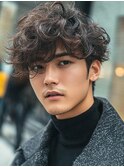 men'sーツ マッシュ　ストリート　カールパーマ