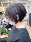 暗髪大人ショートボブ・艶髪ダークグレージュ【BISA】