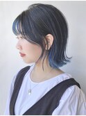 【morio原宿】外はねボブ　インナーカラーブルー